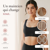 Les trois atouts de la brassière ALIGN: dos en X, bretelles larges, fermeture avant